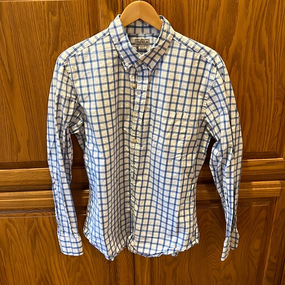 White and Blue Plaid Men’s J. Crew Button Down - Picture 1 of 3
